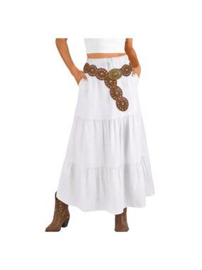 High Waist Elastic Maxi Skirt with Pockets Boho A-Line Long Skirt